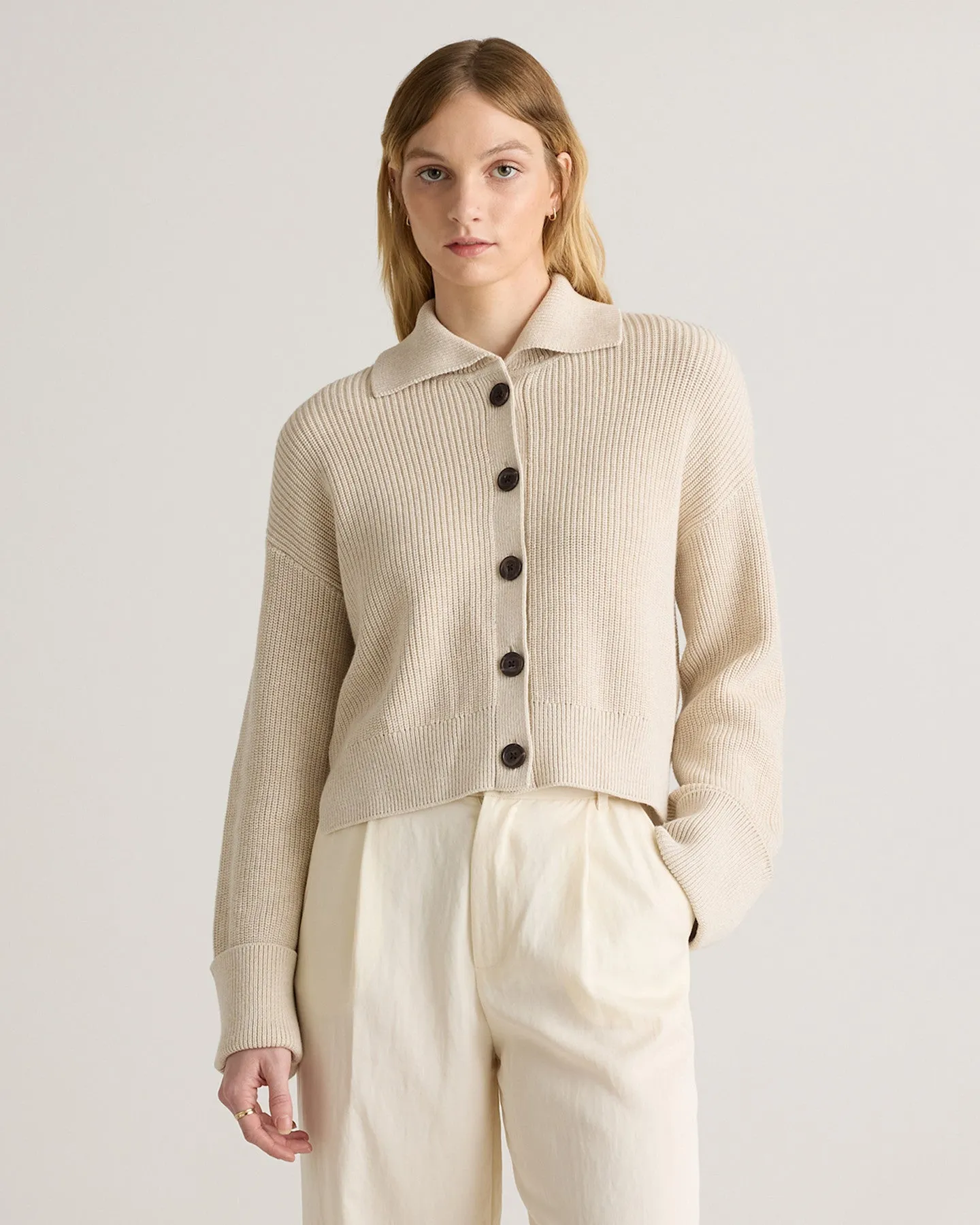 100% Organic Cotton Fisherman Collared Cardigan