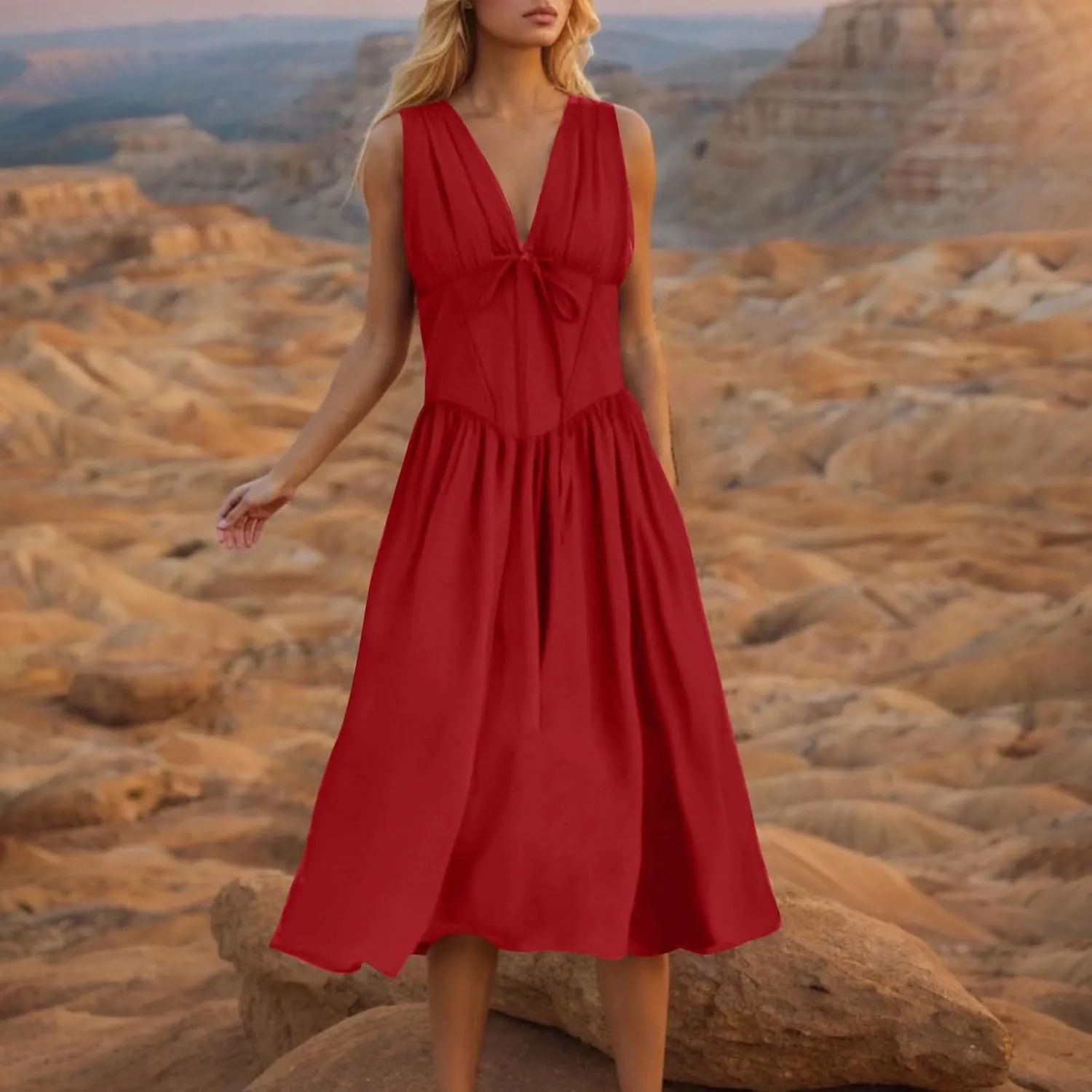 Beach Dresses for Women Deep V Neck Sleeveless Long Sundress Casual Tropical Resort Hawaiian Maxi Dress 2025 Clothes