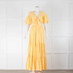 BEC   BRIDGE Yellow Tiered Tie Up Front  Summer Maxi Dress