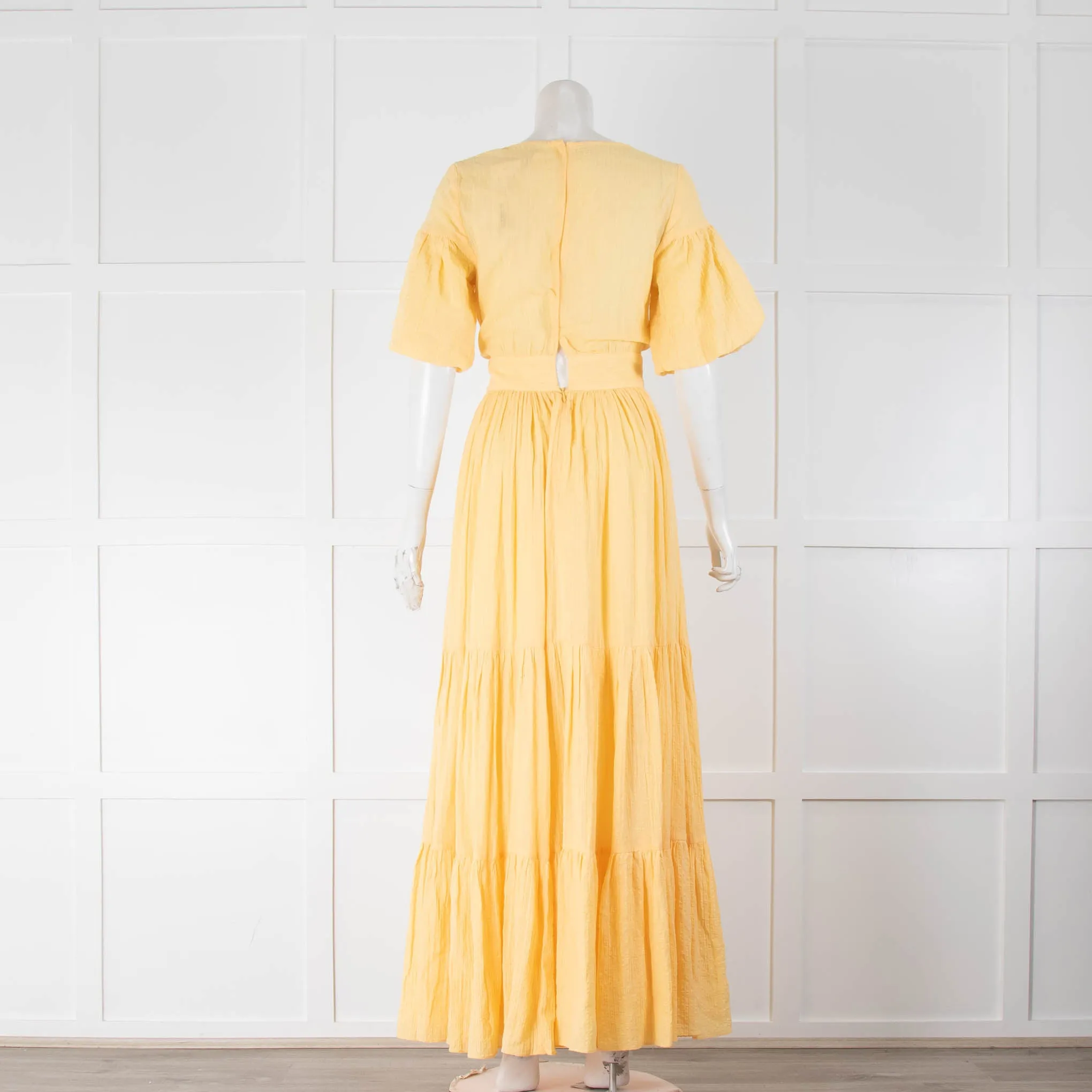 BEC   BRIDGE Yellow Tiered Tie Up Front  Summer Maxi Dress