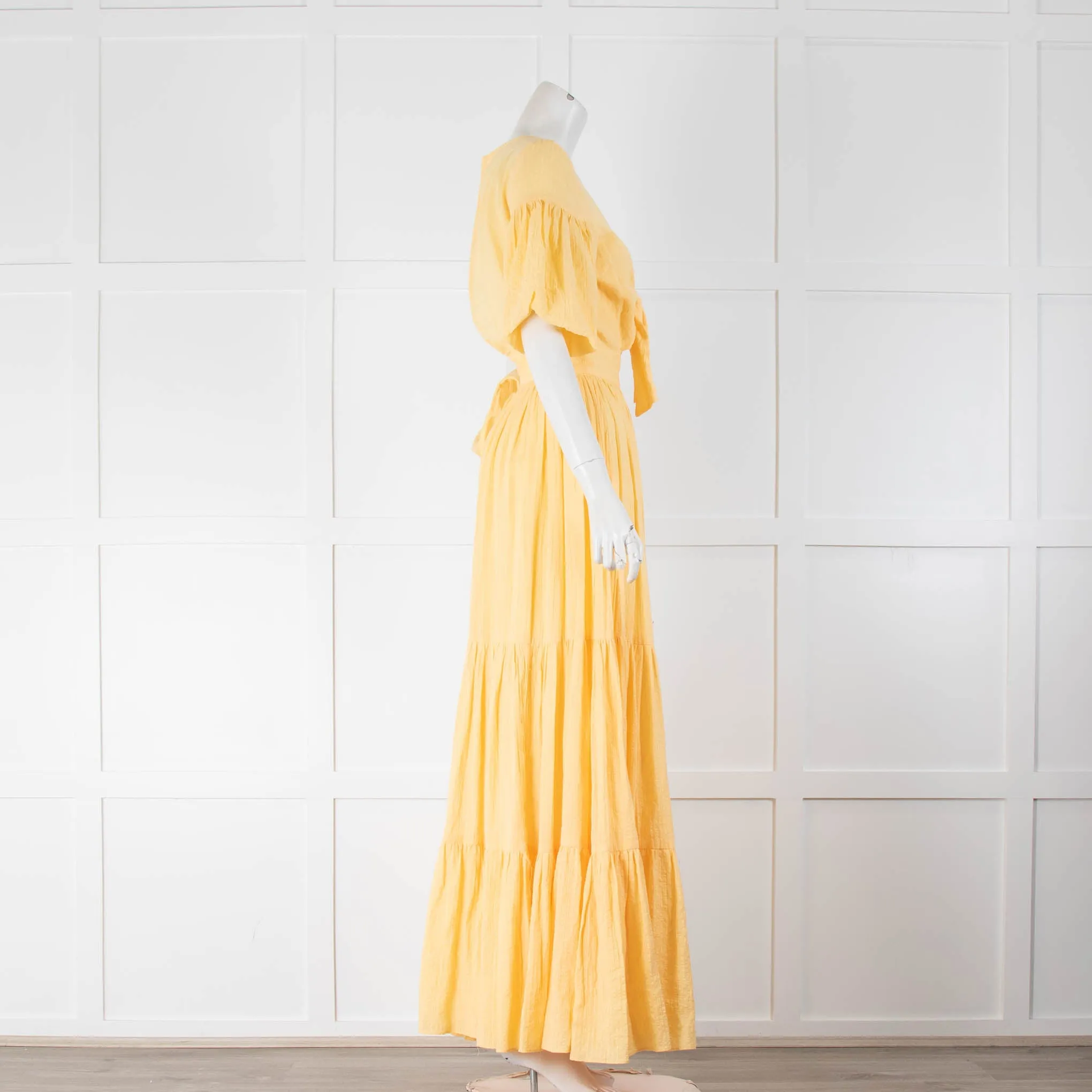 BEC   BRIDGE Yellow Tiered Tie Up Front  Summer Maxi Dress