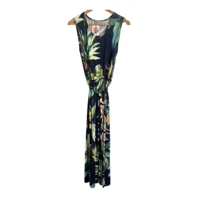 Bella di Notte Viscose Stretch Jersey Sleeveless Maxi Belted Sundress Dress Navy Blue Multi Palm Print UK Size 14 BNWT