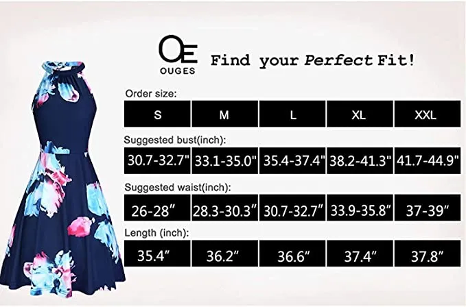 Black Floral-11 Women's Halter Neck Floral Summer Casual Sundress - OUGES
