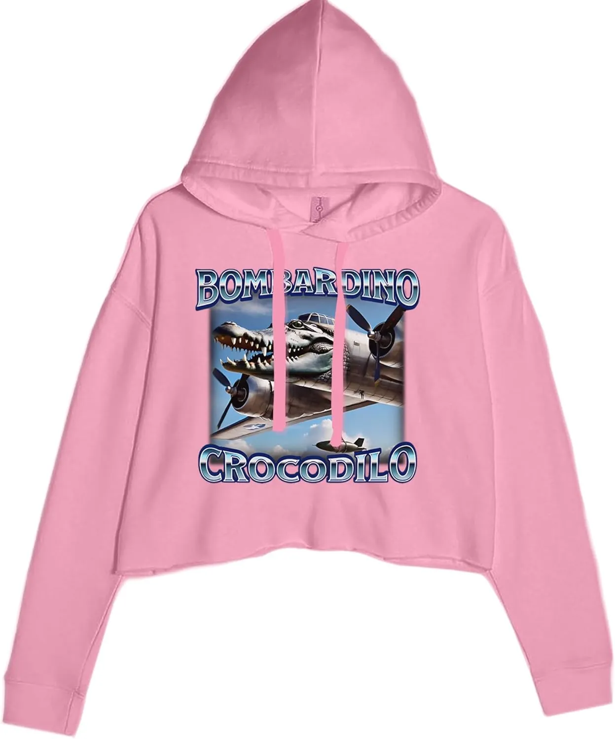 Bombardino Crocodilo Brainrot Cropped Fleece Hoodie, Soft & Cozy, Trendy Fit