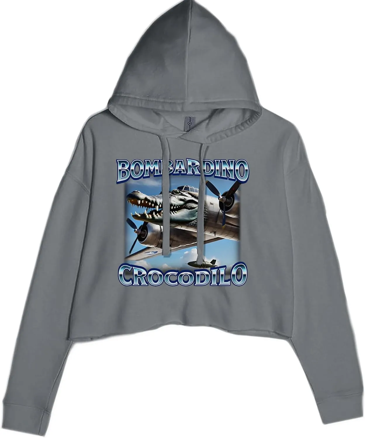 Bombardino Crocodilo Brainrot Cropped Fleece Hoodie, Soft & Cozy, Trendy Fit