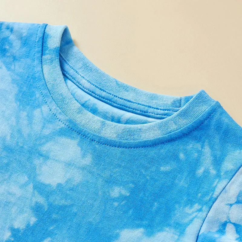 Boys' Tie-Dye Casual T-shirt Blue Comfortable Short Sleeve