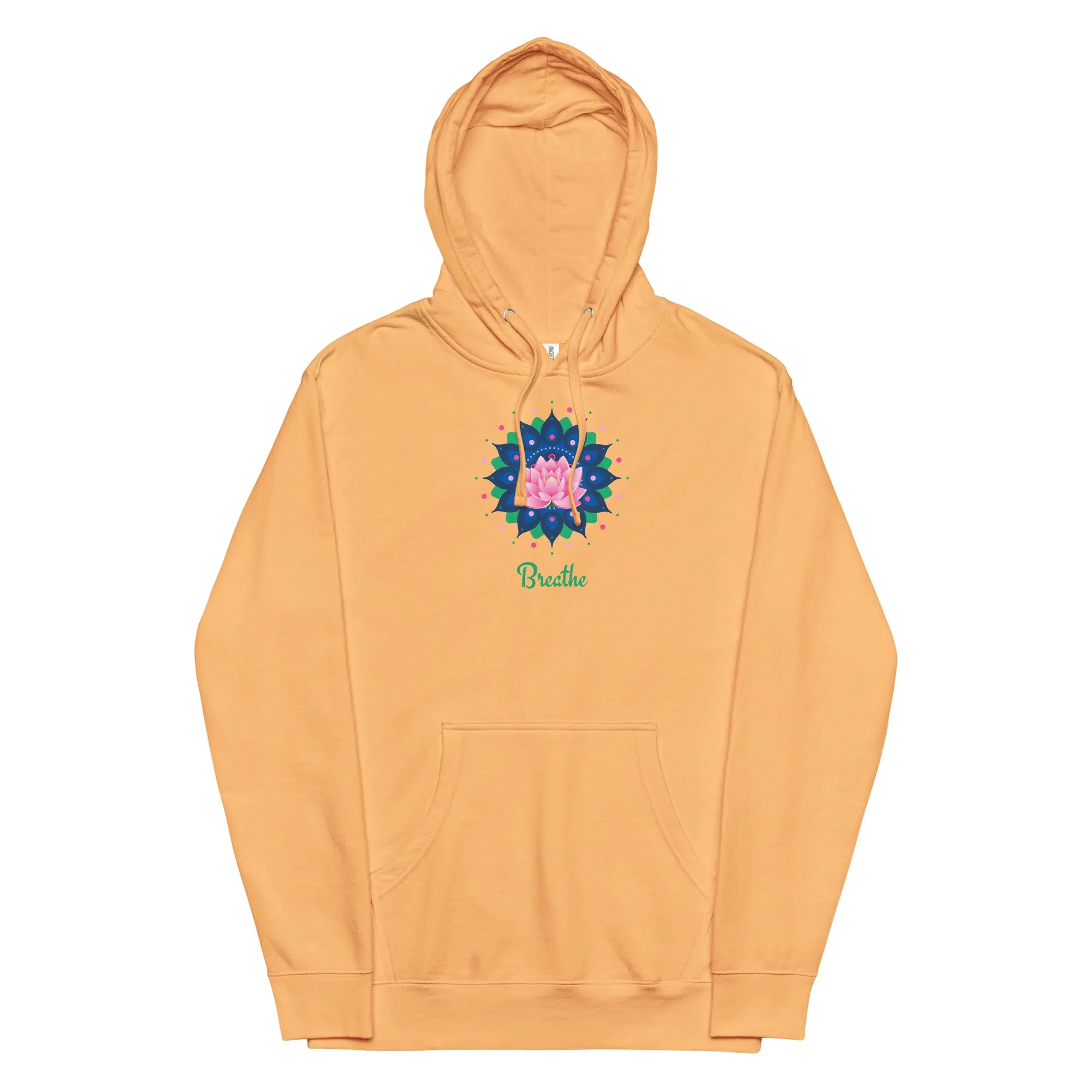 Breathe Lotus Mandala - Unisex midweight hoodie, comfy, soft