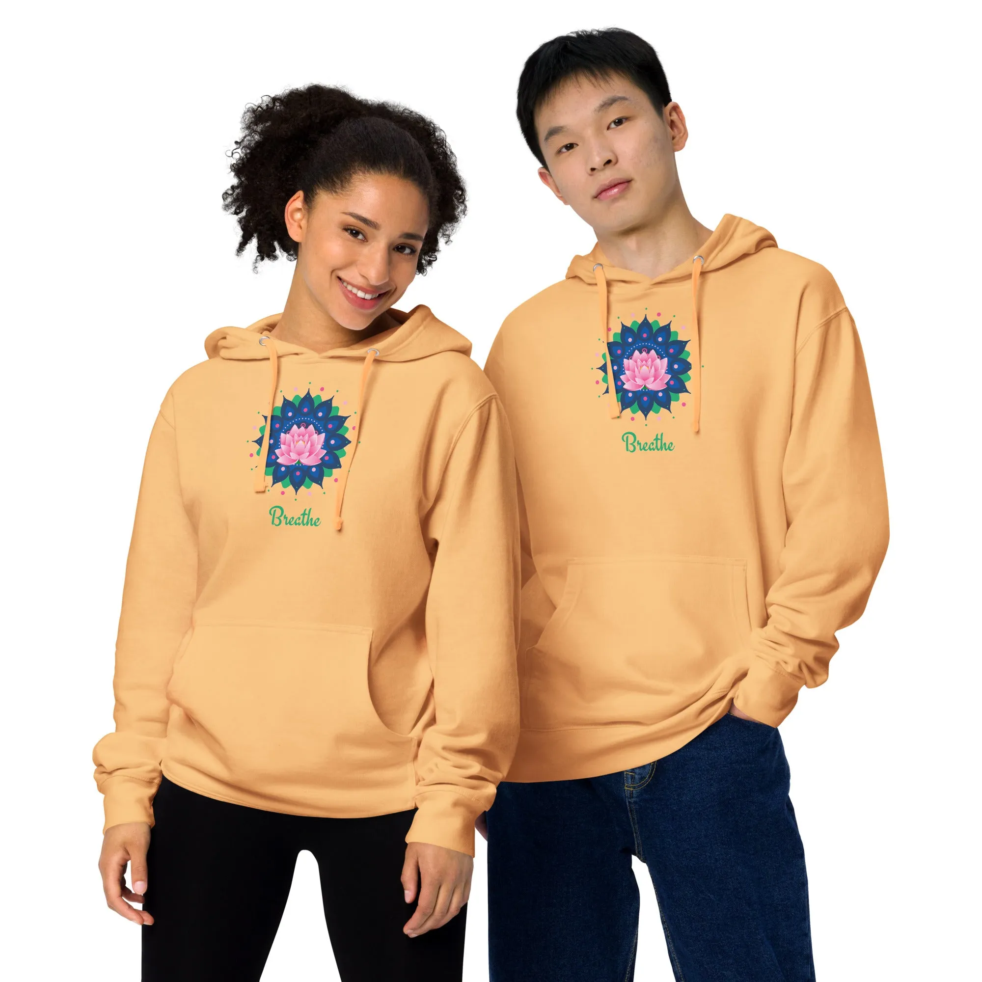 Breathe Lotus Mandala - Unisex midweight hoodie, comfy, soft