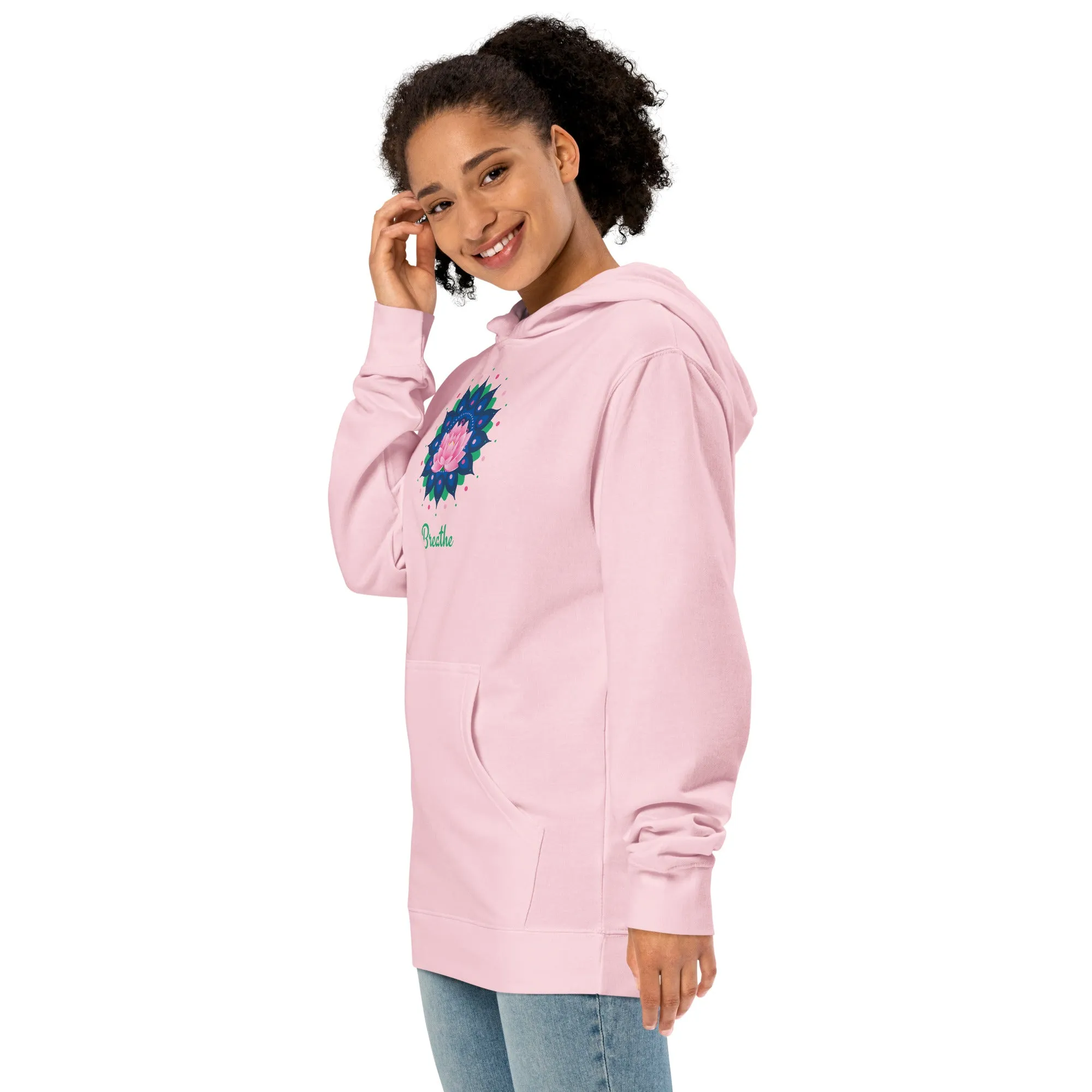 Breathe Lotus Mandala - Unisex midweight hoodie, comfy, soft