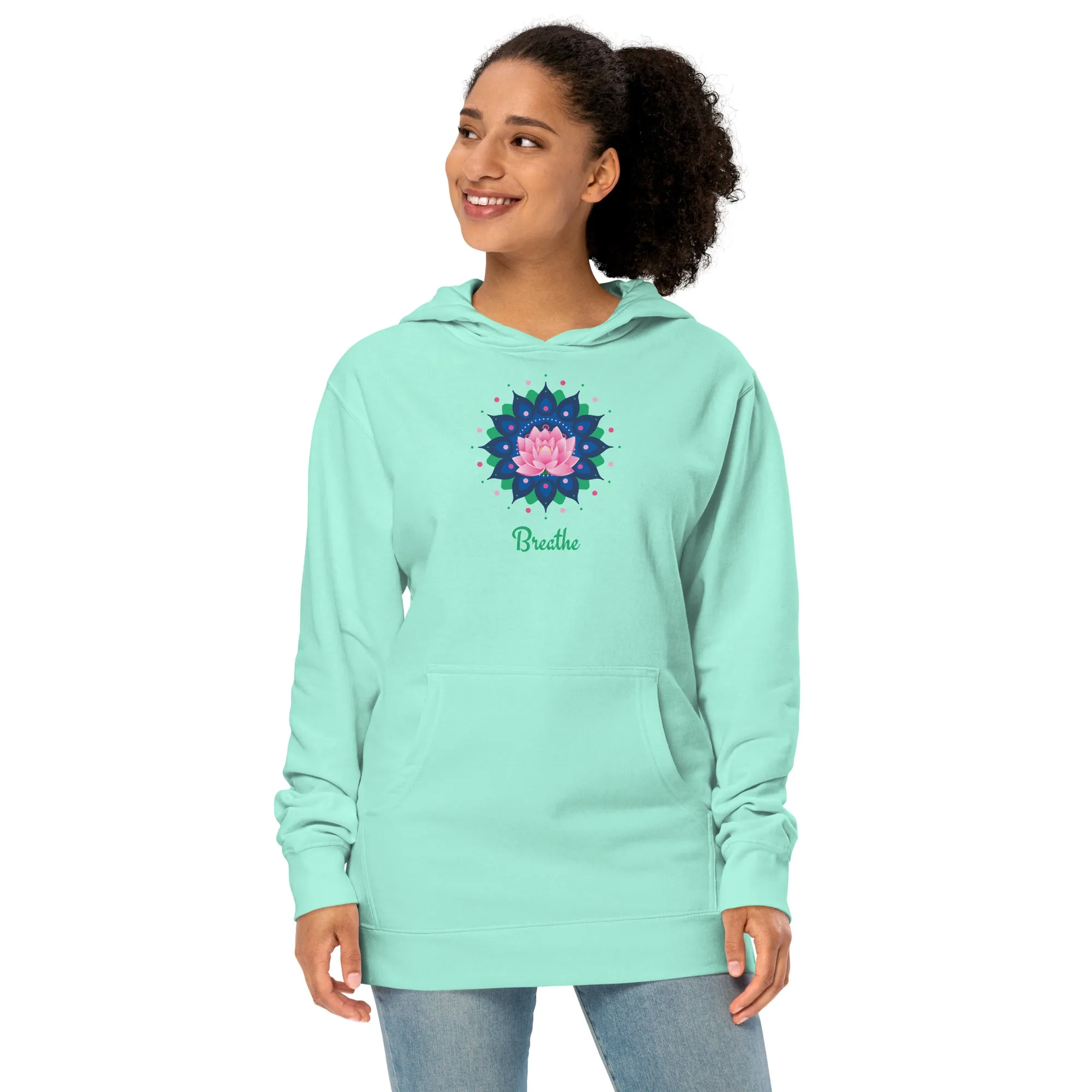 Breathe Lotus Mandala - Unisex midweight hoodie, comfy, soft