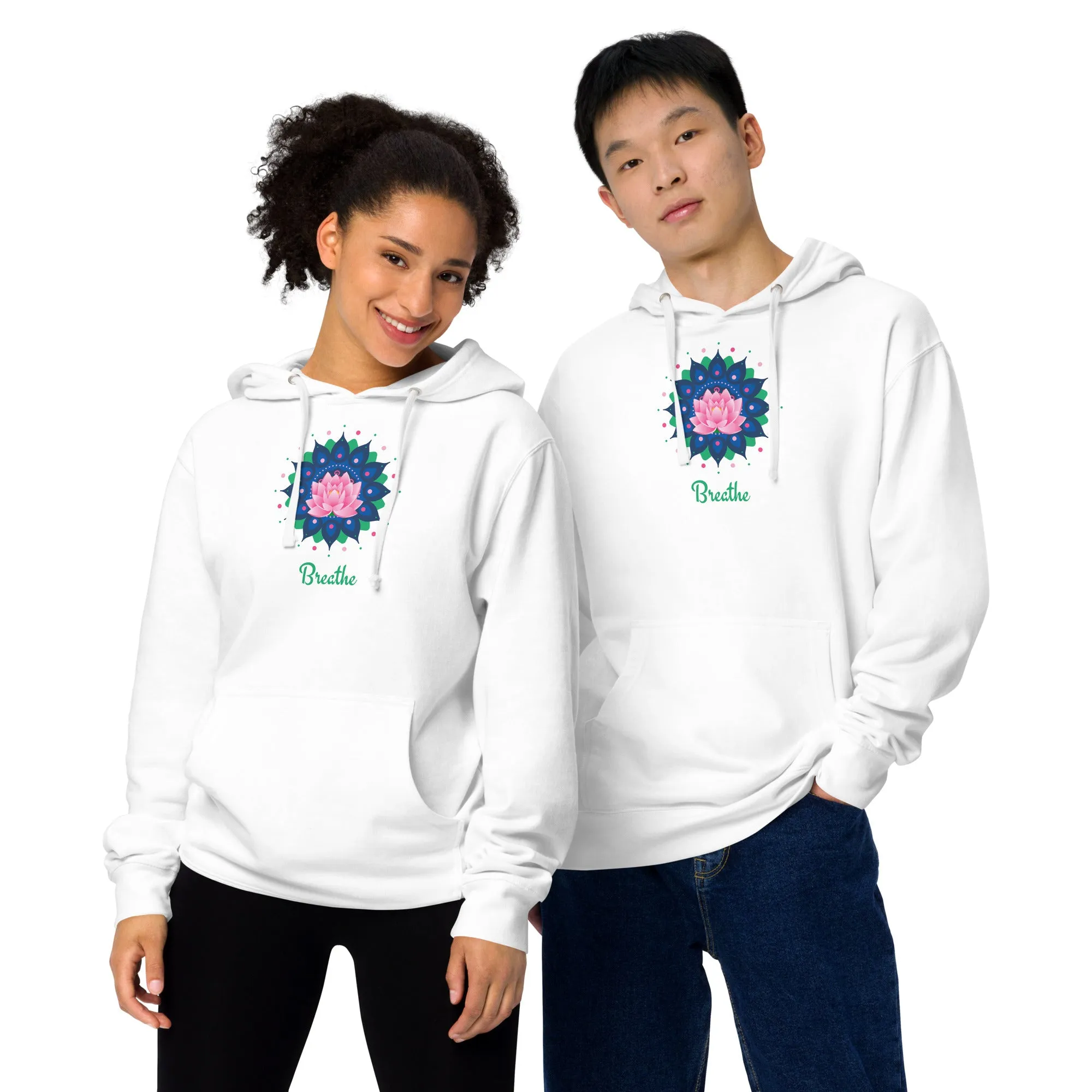 Breathe Lotus Mandala - Unisex midweight hoodie, comfy, soft