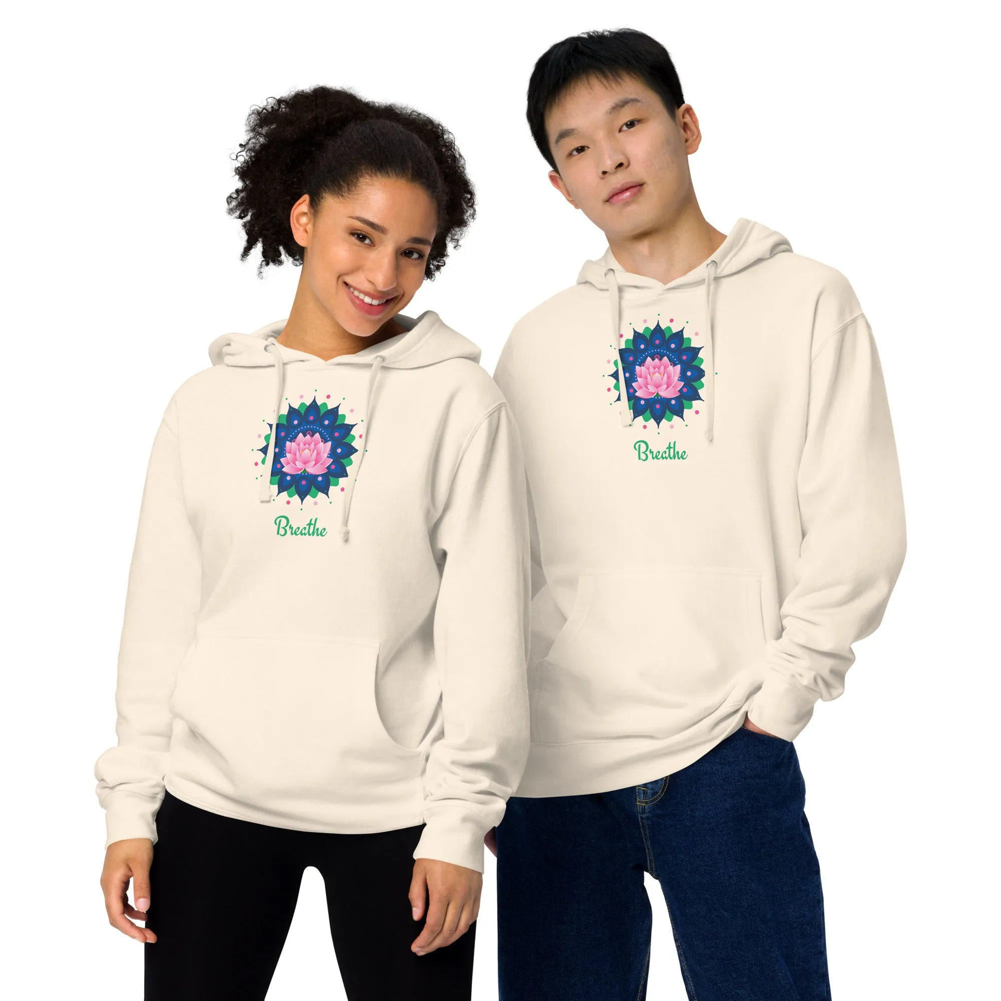 Breathe Lotus Mandala - Unisex midweight hoodie, comfy, soft