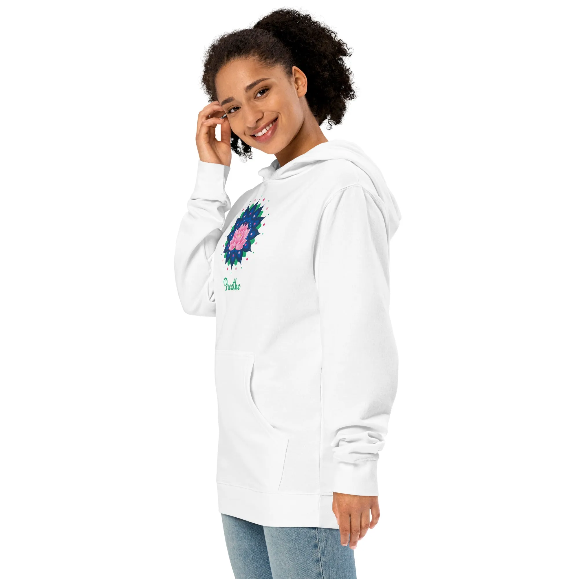 Breathe Lotus Mandala - Unisex midweight hoodie, comfy, soft
