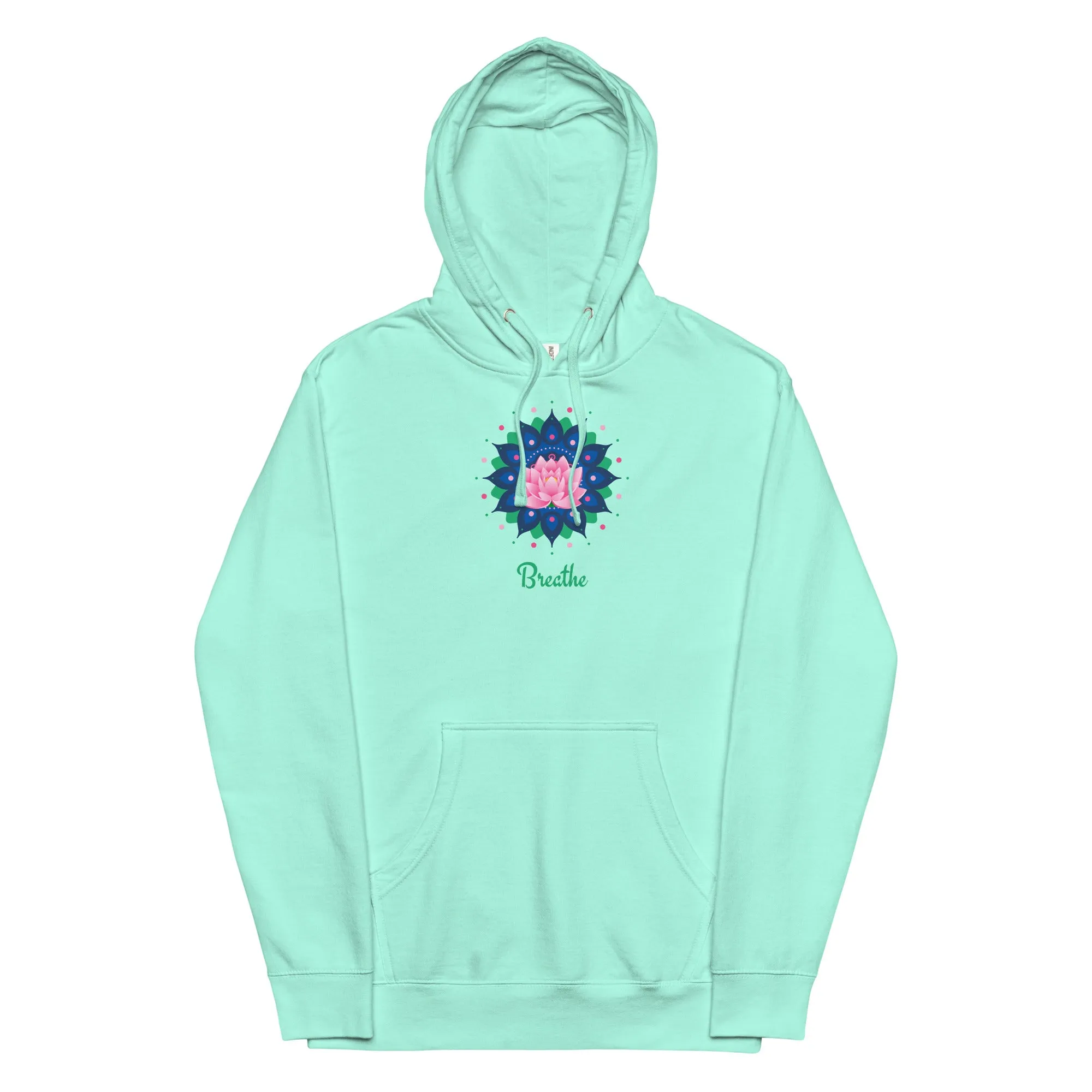 Breathe Lotus Mandala - Unisex midweight hoodie, comfy, soft