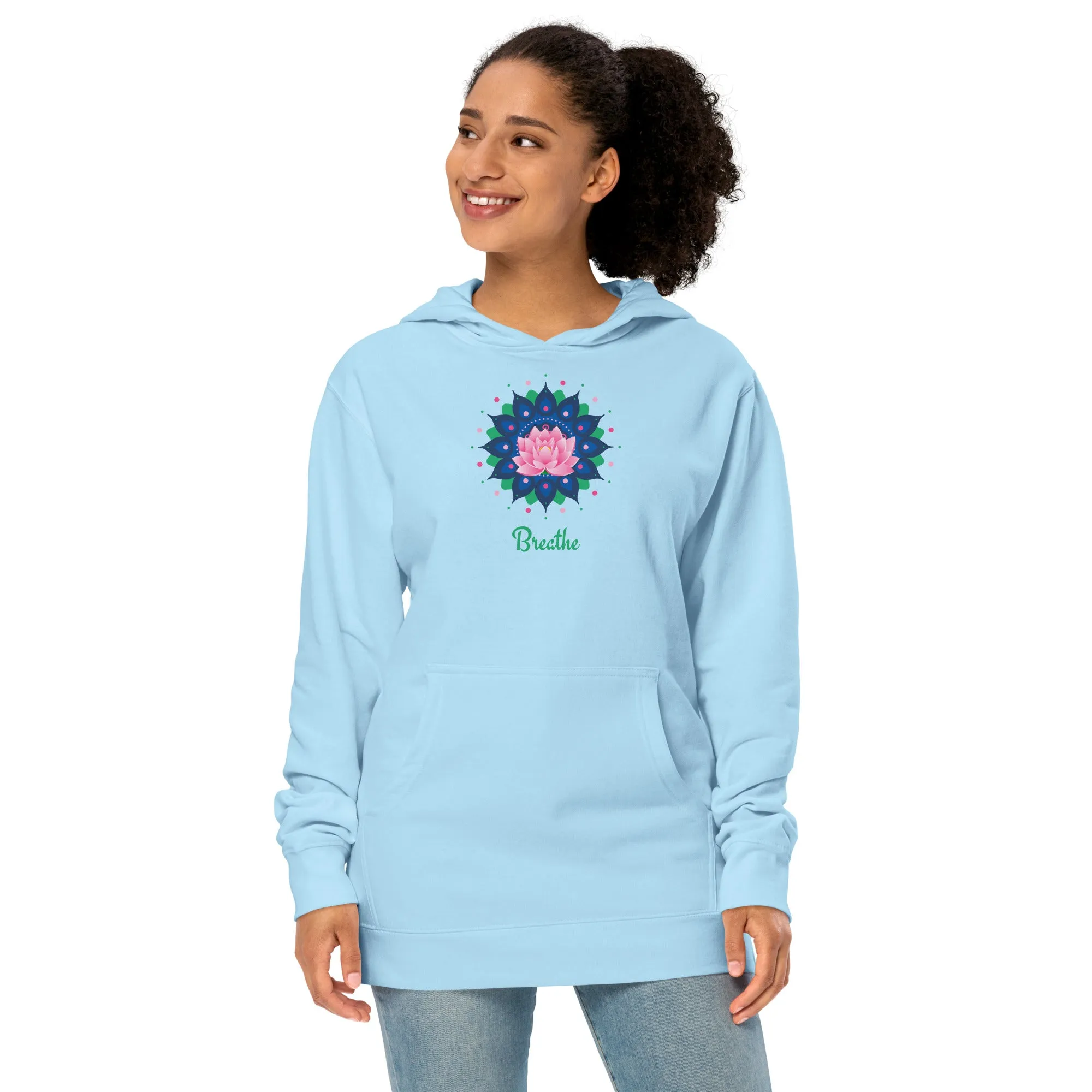 Breathe Lotus Mandala - Unisex midweight hoodie, comfy, soft