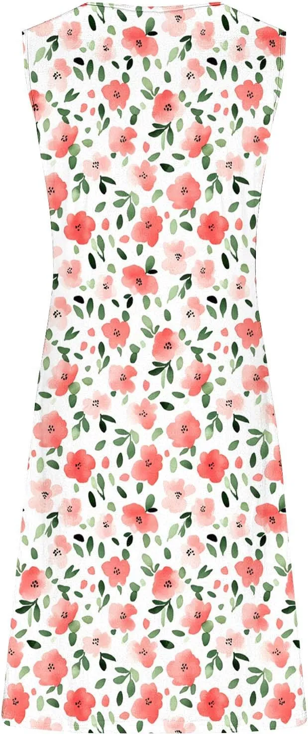 Business Causal Dresses for Women Sleeveless Floral Boho Sundresses Flowy Beach Cover Ups Trendy Tank Mini Dress