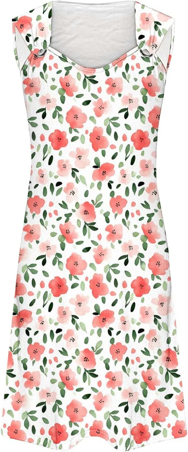 Business Causal Dresses for Women Sleeveless Floral Boho Sundresses Flowy Beach Cover Ups Trendy Tank Mini Dress