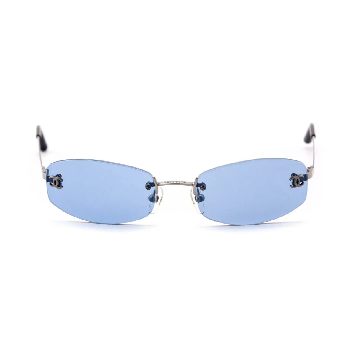 Chanel Blue Tinted Narrow Frameless Vintage CC Sunglasses