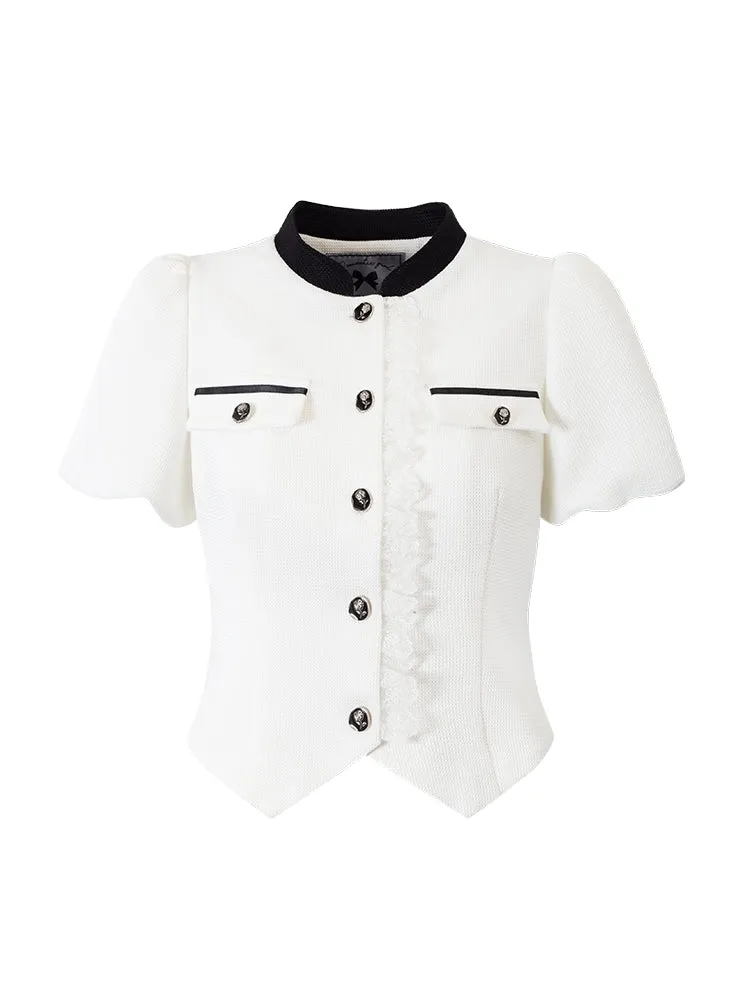 Chic Puff-sleeve Monotone Sweet Blouse＆Culotte