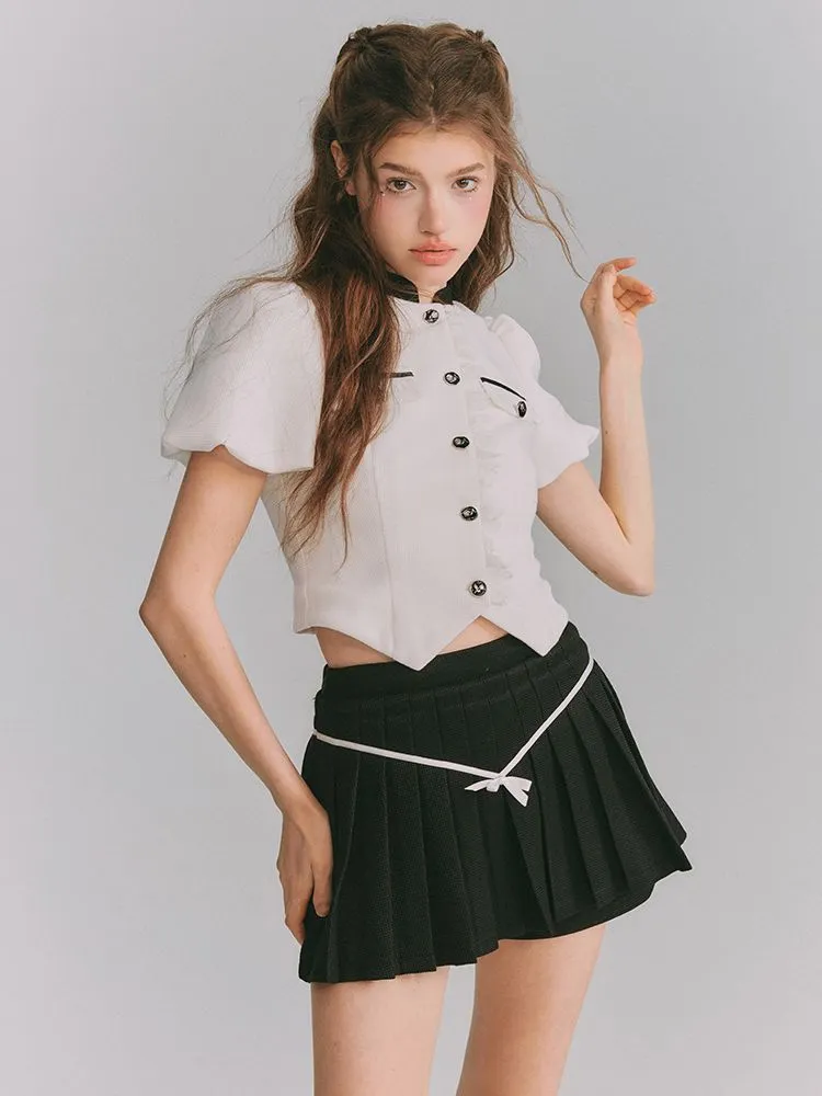 Chic Puff-sleeve Monotone Sweet Blouse＆Culotte
