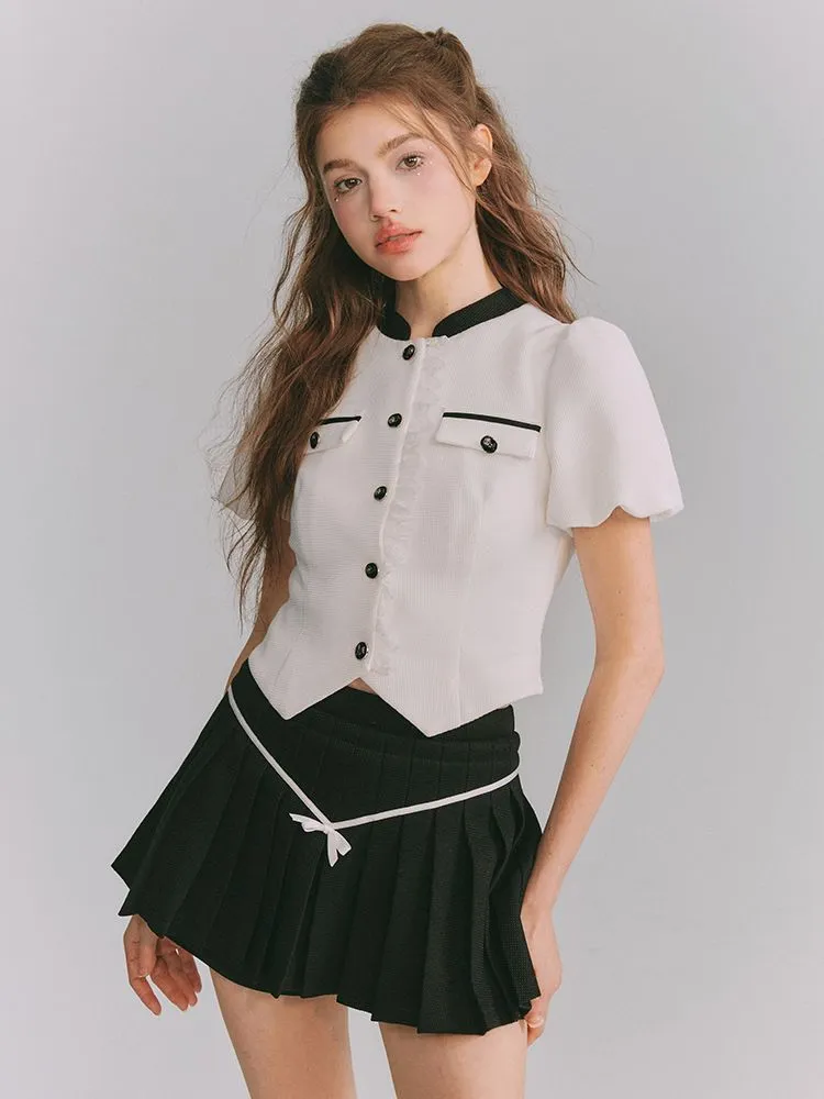 Chic Puff-sleeve Monotone Sweet Blouse＆Culotte
