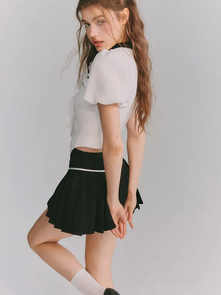 Chic Puff-sleeve Monotone Sweet Blouse＆Culotte