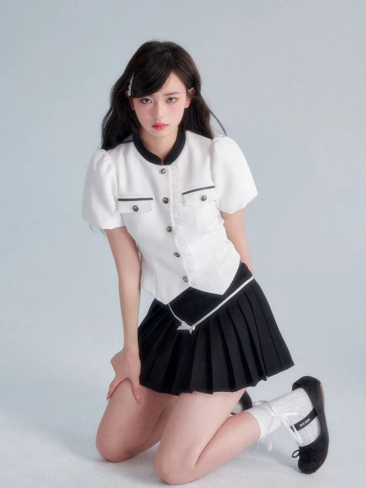 Chic Puff-sleeve Monotone Sweet Blouse＆Culotte