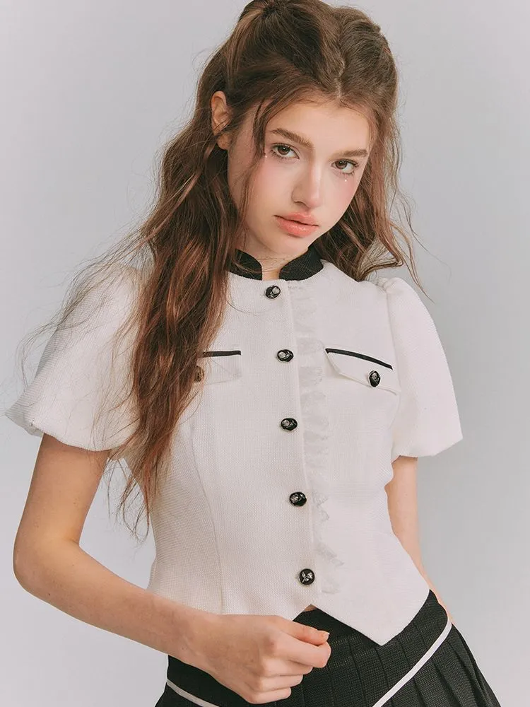 Chic Puff-sleeve Monotone Sweet Blouse＆Culotte