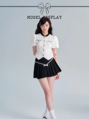Chic Puff-sleeve Monotone Sweet Blouse＆Culotte