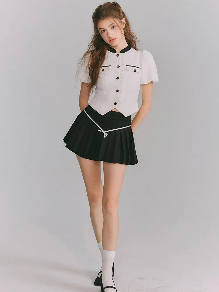 Chic Puff-sleeve Monotone Sweet Blouse＆Culotte