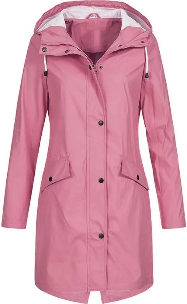 Coats for Women,Plus Jacket Outdoor Windproof Hooded Solid Women Coat Rain Raincoat Women's Coat Light Dressy Jackets