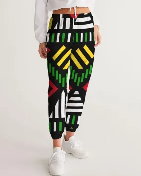 Contrasting color ethnic style casual printing ladies trousers