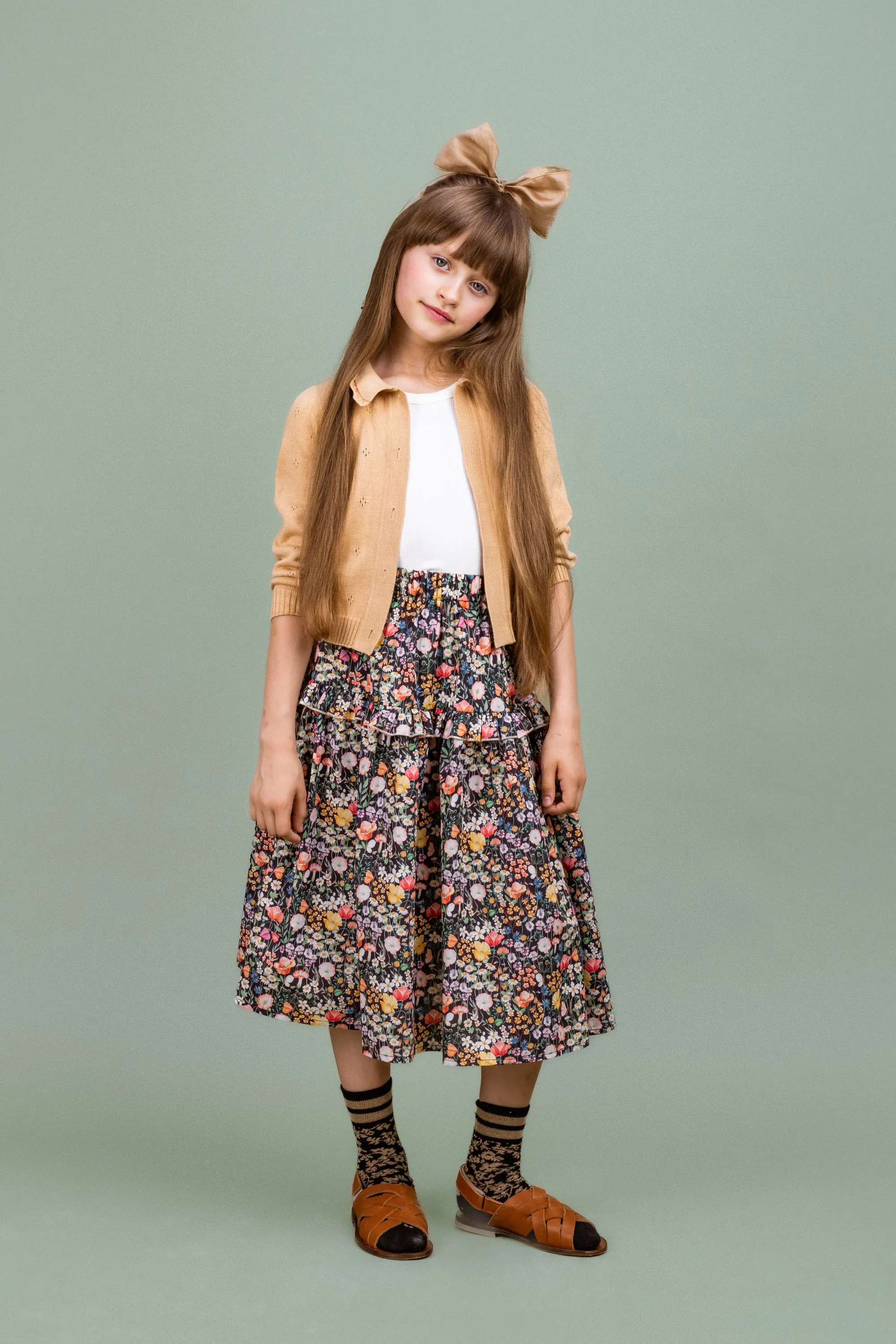 Cotton Long Skirt Wildflower, Black