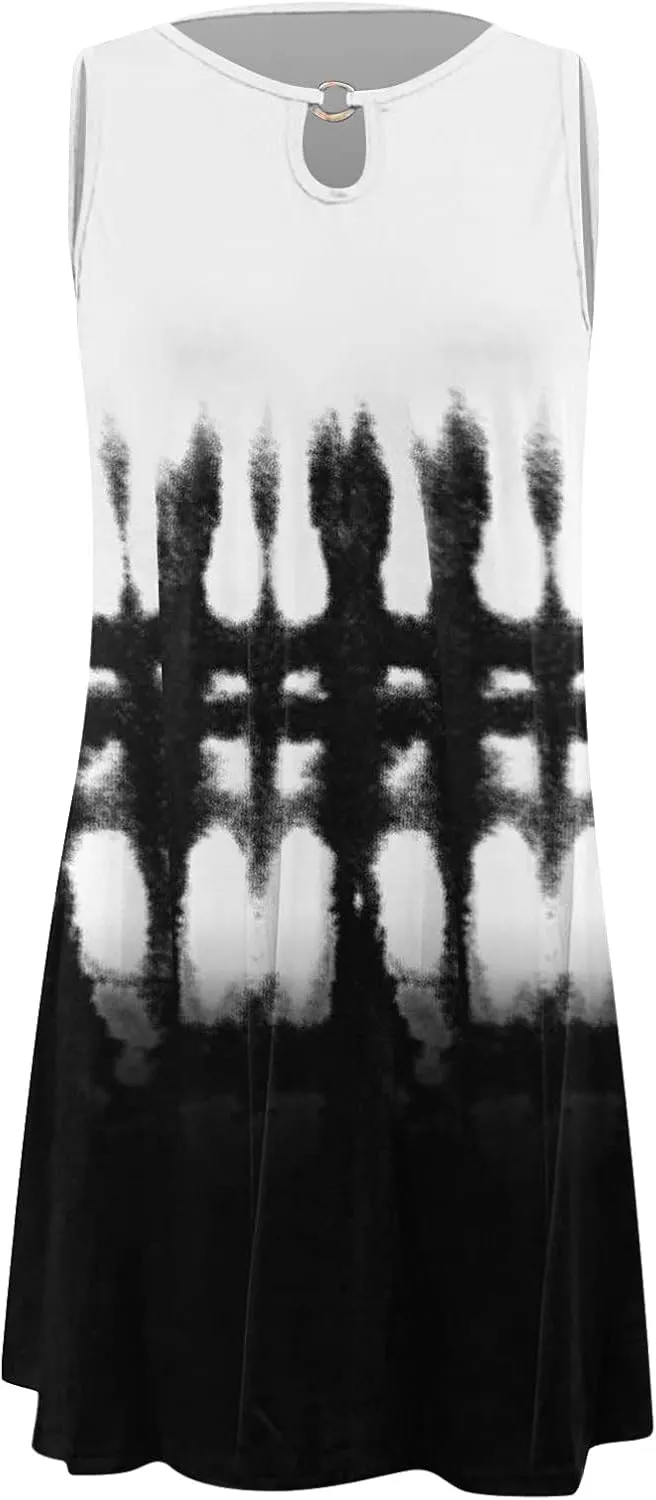 Dresses for Women 2024 Casual Short Sundress Printed Crewneck Sleeveless Tank Dress A Line Sun Dress Summer Dresses