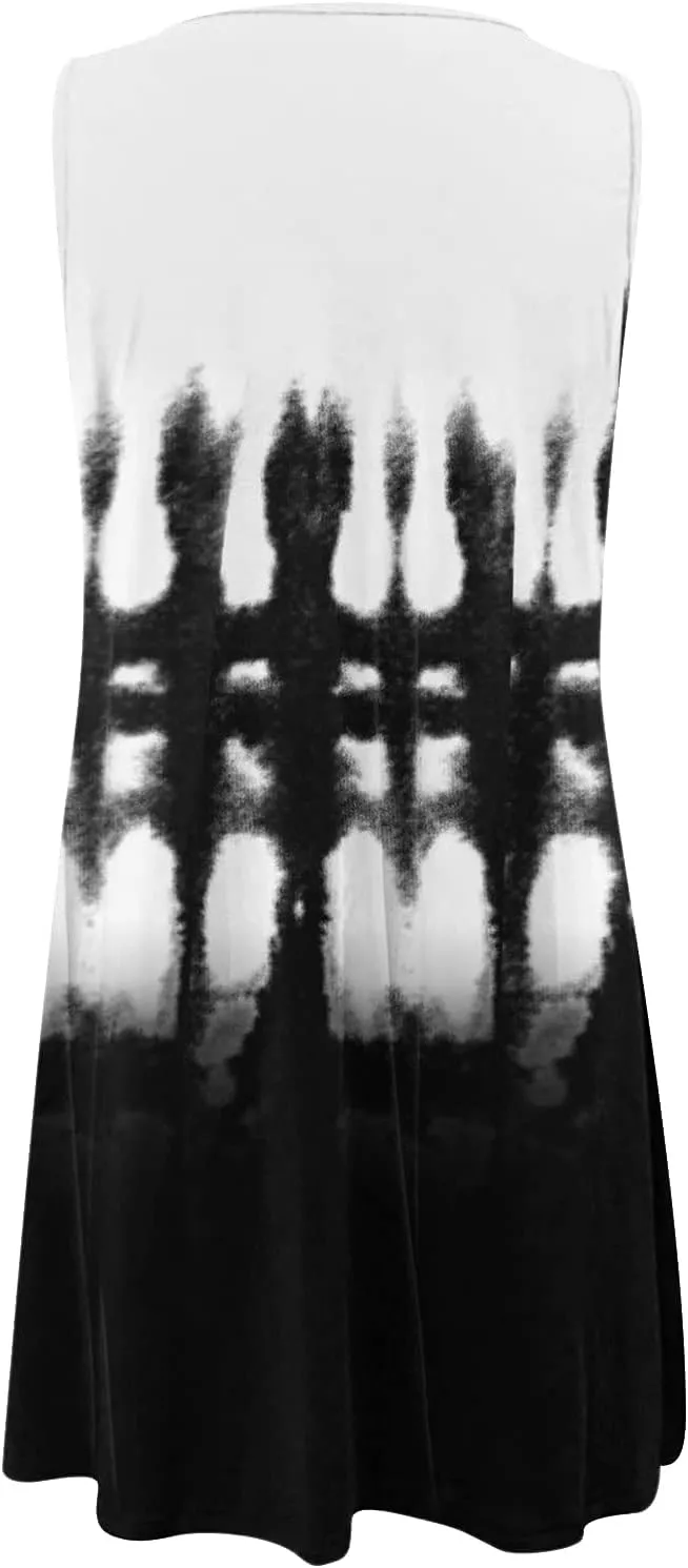 Dresses for Women 2024 Casual Short Sundress Printed Crewneck Sleeveless Tank Dress A Line Sun Dress Summer Dresses