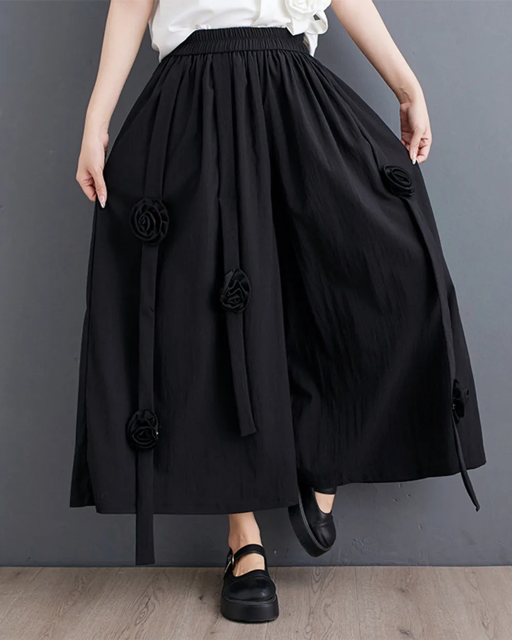 ellazhu Women's Puffy Drawstring Elastic Waist Wide Leg Rose Harem Pants GZ176