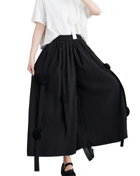 ellazhu Women's Puffy Drawstring Elastic Waist Wide Leg Rose Harem Pants GZ176