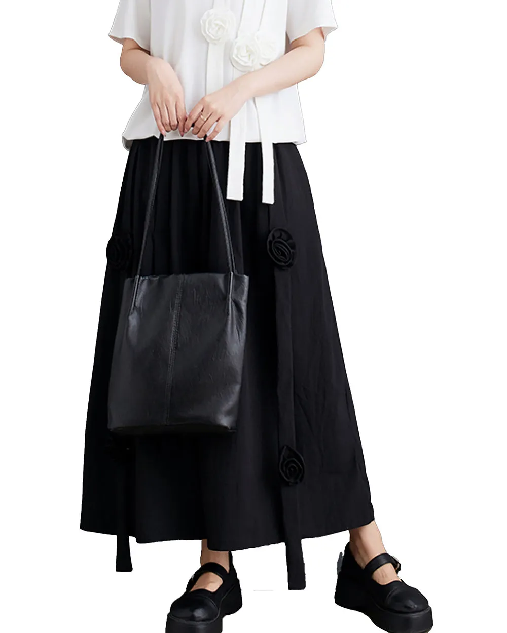 ellazhu Women's Puffy Drawstring Elastic Waist Wide Leg Rose Harem Pants GZ176