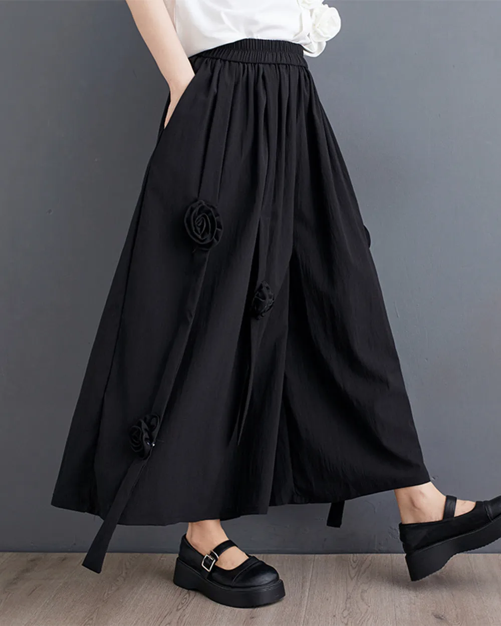ellazhu Women's Puffy Drawstring Elastic Waist Wide Leg Rose Harem Pants GZ176