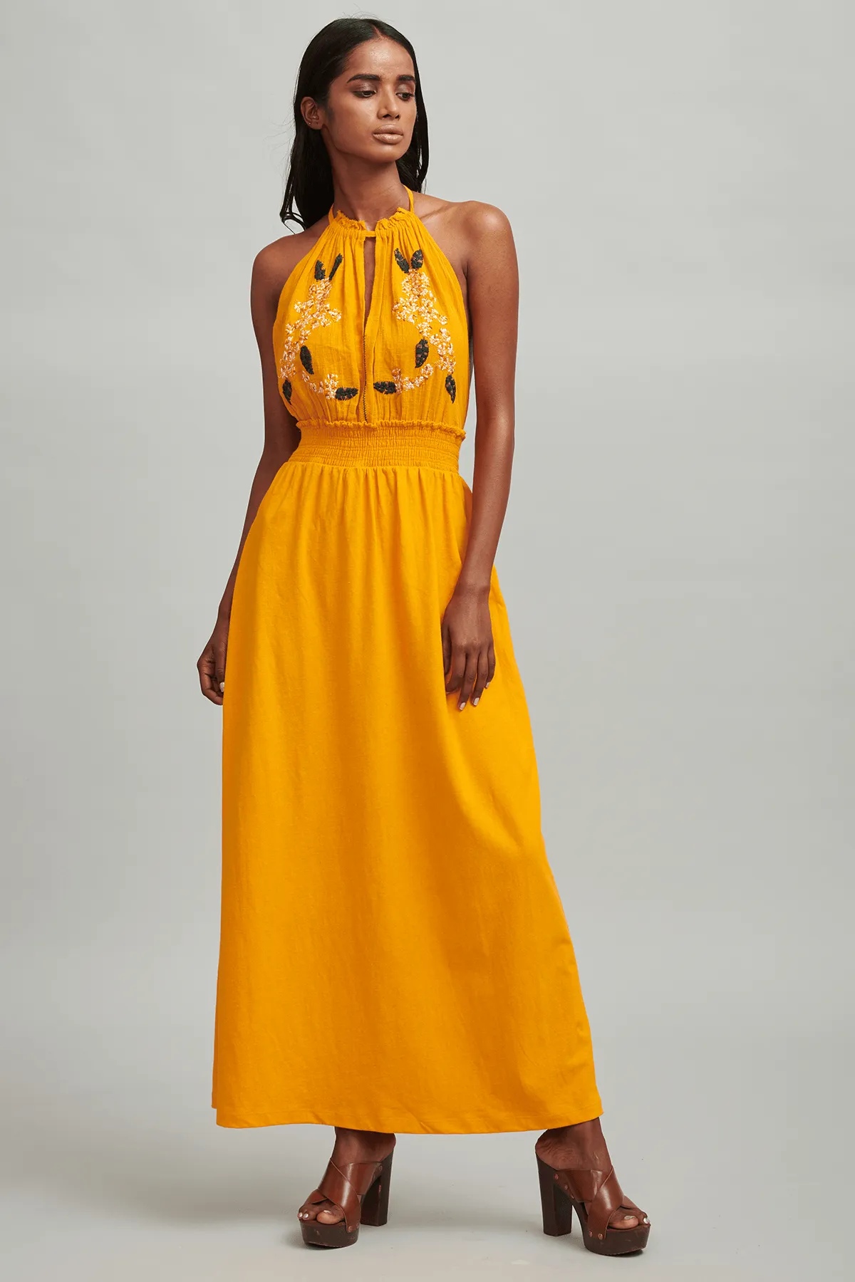 Embroidered Halter Sundress