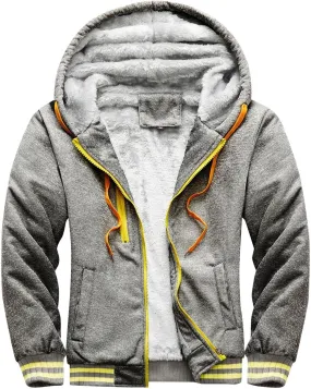 evzosrz Hoodies for Men Zipper Jackets Sherpa Lined Hooded Fleece Sweatshirts Full Zip Wool Heavyweight Warm Cardigans