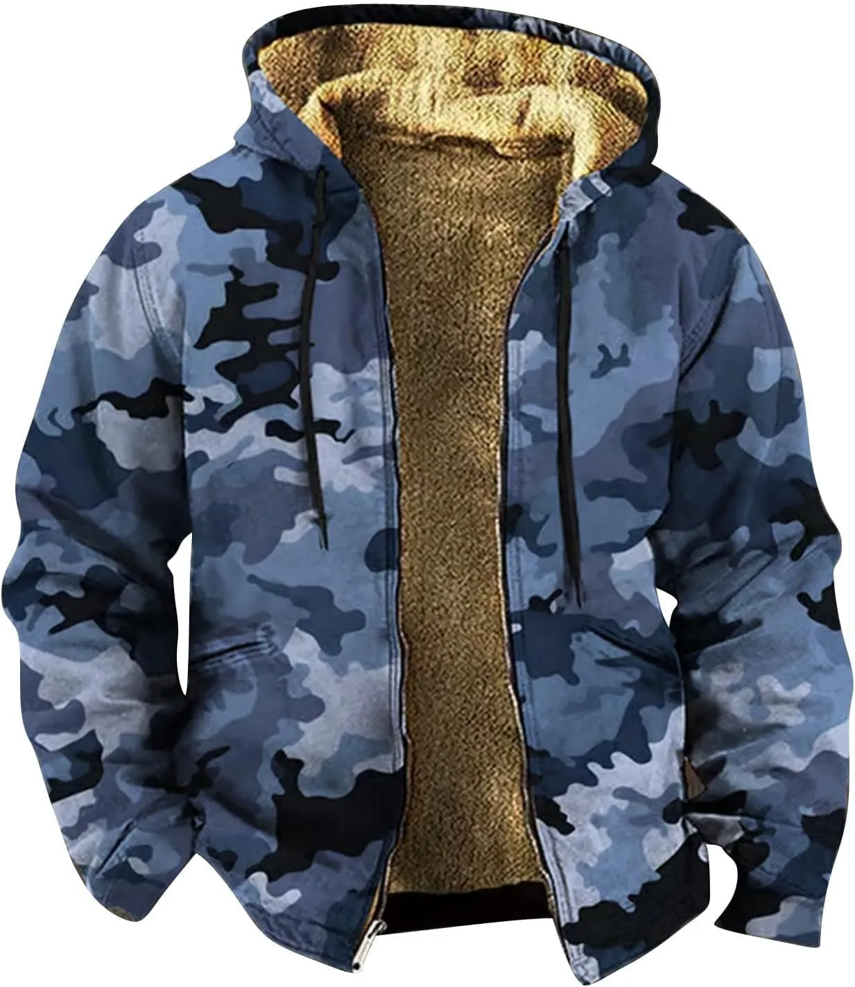 evzosrz Men's Fleece Hoodie Jacket Thick Coat, Insulated Winter Camouflage Jackets Sherpa Lined Sweatshirt Full Zip up Coats