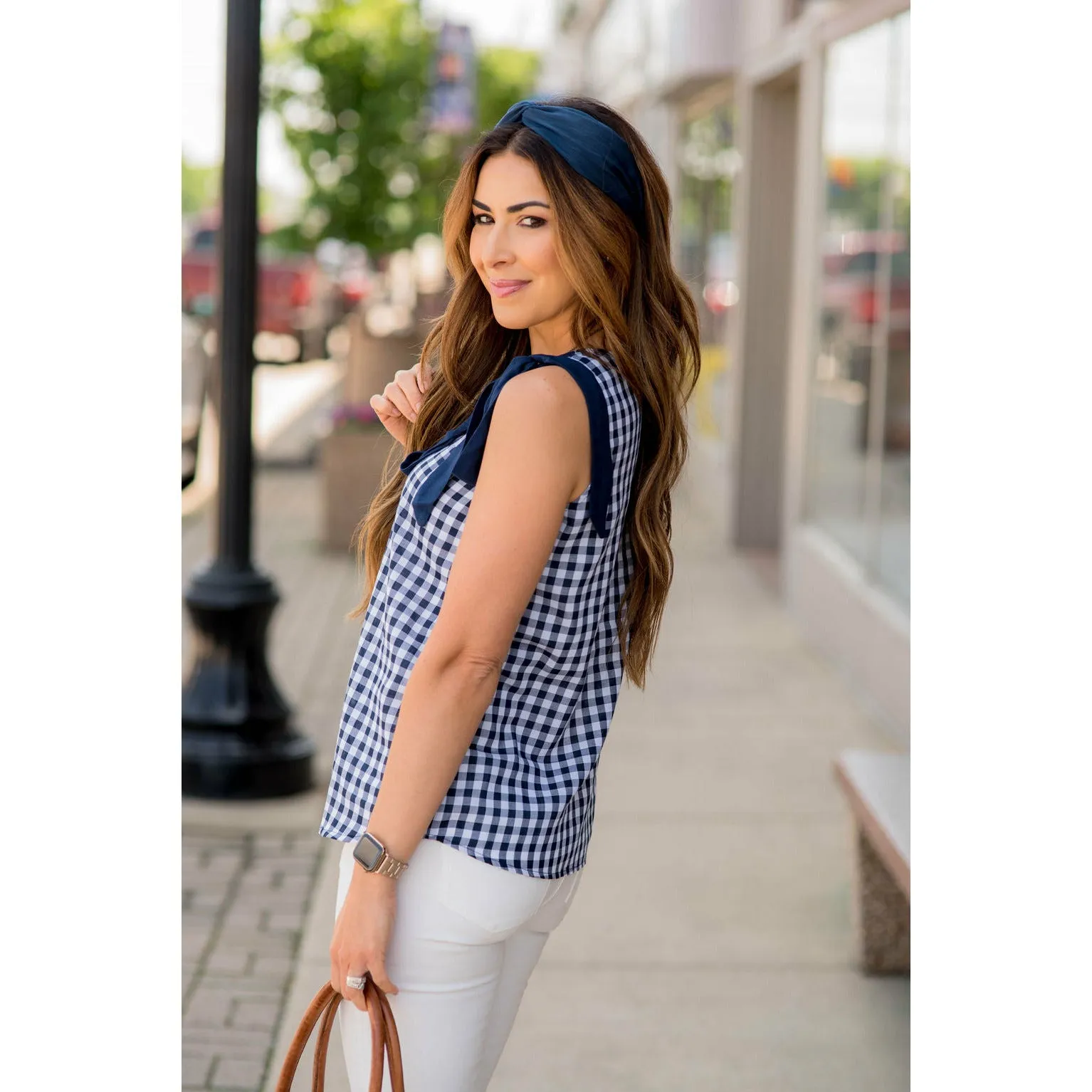 Gingham Tie Accent Tank