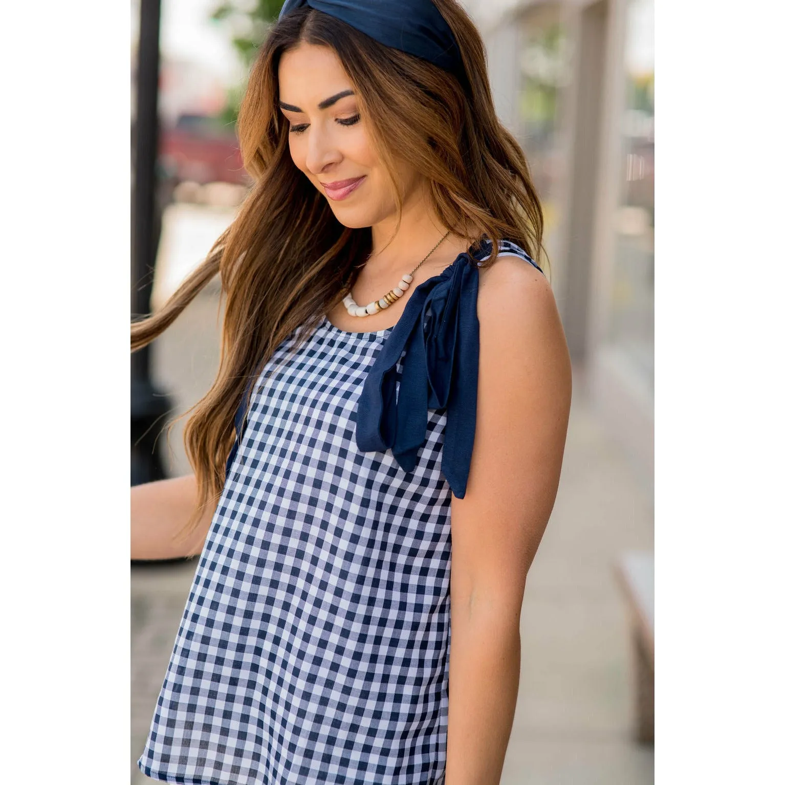 Gingham Tie Accent Tank