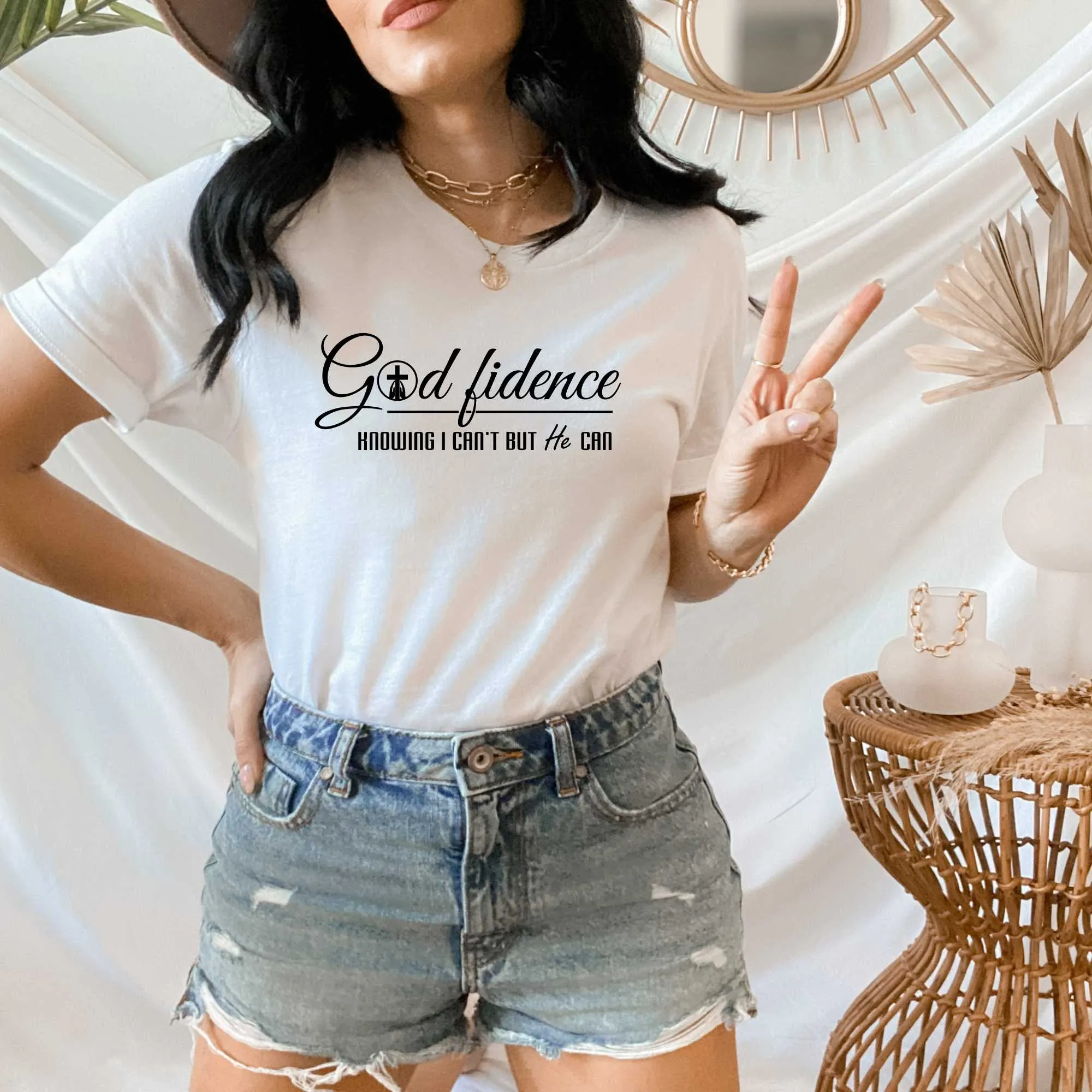 Godfidence, Knowing I Can't Be He Can, Comfortable Christian Shirts for Women and Men