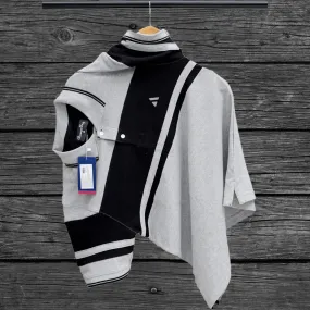 Grey Melange Black with Grey Stripe Polo T-Shirt