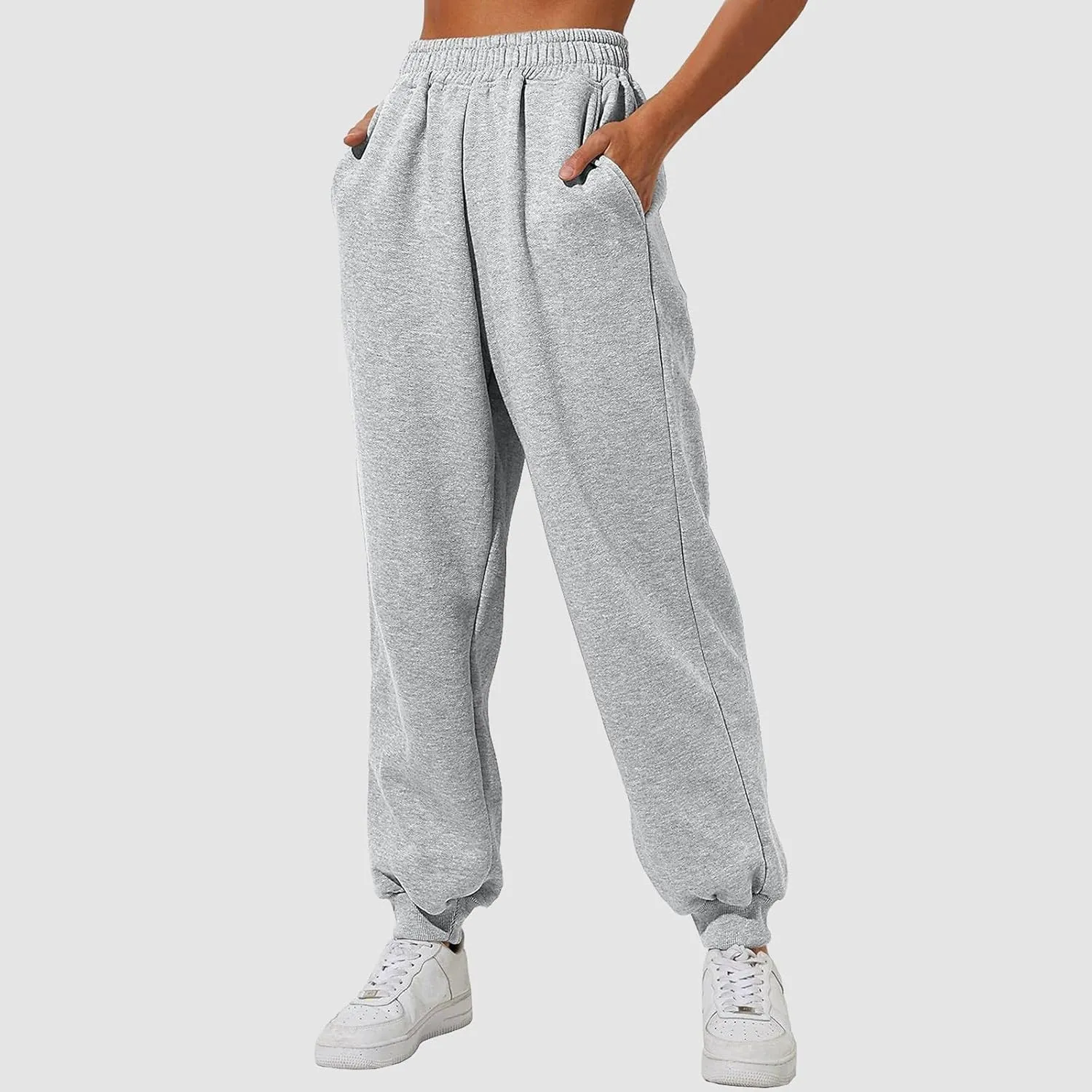 High Waisted Fleece Sweatpants Unisex Running Baggy Loose Fit Gym Pant Straight Leg Active Lightweight Trousers with Pockets