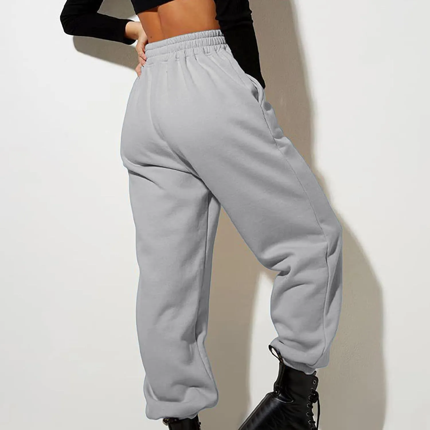 High Waisted Fleece Sweatpants Unisex Running Baggy Loose Fit Gym Pant Straight Leg Active Lightweight Trousers with Pockets