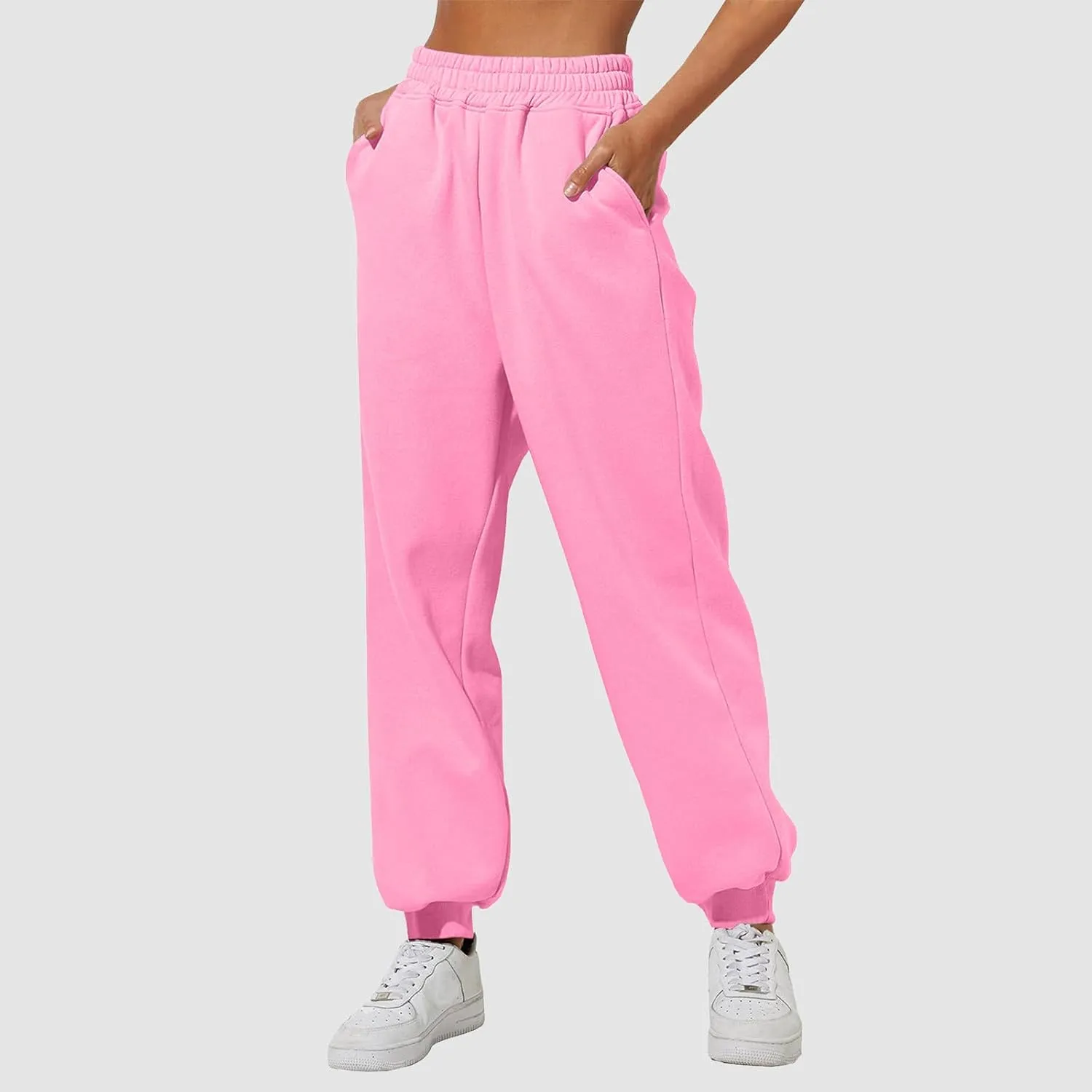 High Waisted Fleece Sweatpants Unisex Running Baggy Loose Fit Gym Pant Straight Leg Active Lightweight Trousers with Pockets