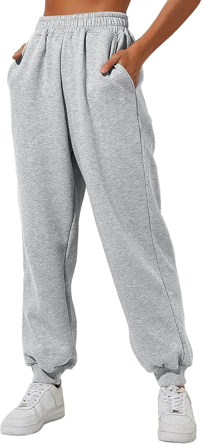 High Waisted Fleece Sweatpants Unisex Running Baggy Loose Fit Gym Pant Straight Leg Active Lightweight Trousers with Pockets
